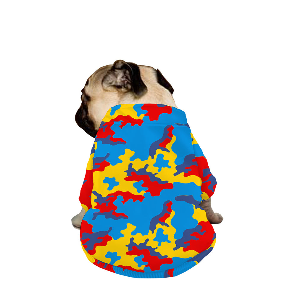 Red Yellow And Blue Camouflage Print Dog Zip Up Jacket
