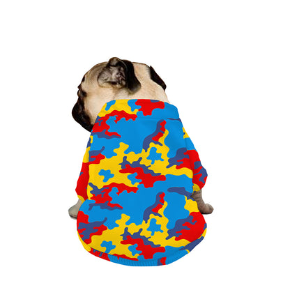 Red Yellow And Blue Camouflage Print Dog Zip Up Jacket