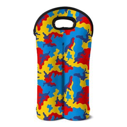 Red Yellow And Blue Camouflage Print Double Neoprene Wine Tote