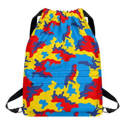 Red Yellow And Blue Camouflage Print Drawstring Backpack