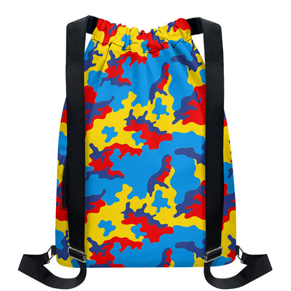 Red Yellow And Blue Camouflage Print Drawstring Backpack