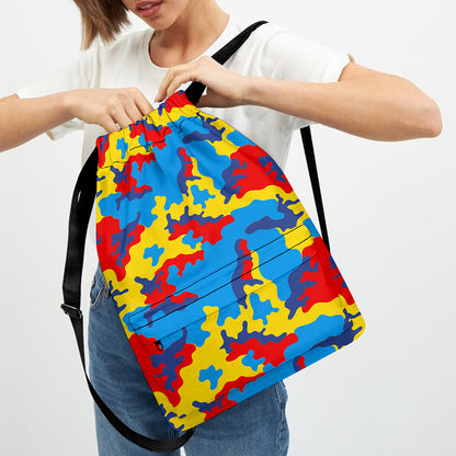 Red Yellow And Blue Camouflage Print Drawstring Backpack