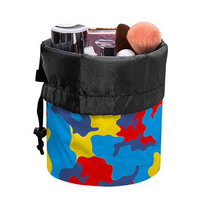 Red Yellow And Blue Camouflage Print Drawstring Makeup Bag