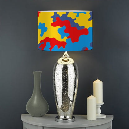 Red Yellow And Blue Camouflage Print Drum Lamp Shade