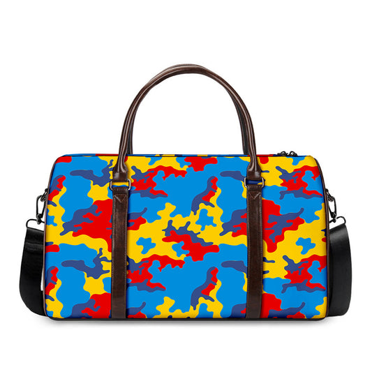 Red Yellow And Blue Camouflage Print Duffle Bag