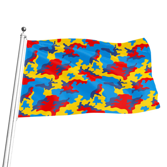Red Yellow And Blue Camouflage Print Flag