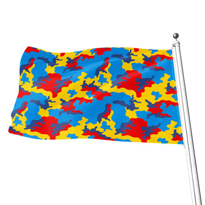Red Yellow And Blue Camouflage Print Flag