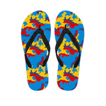 Red Yellow And Blue Camouflage Print Flip Flops
