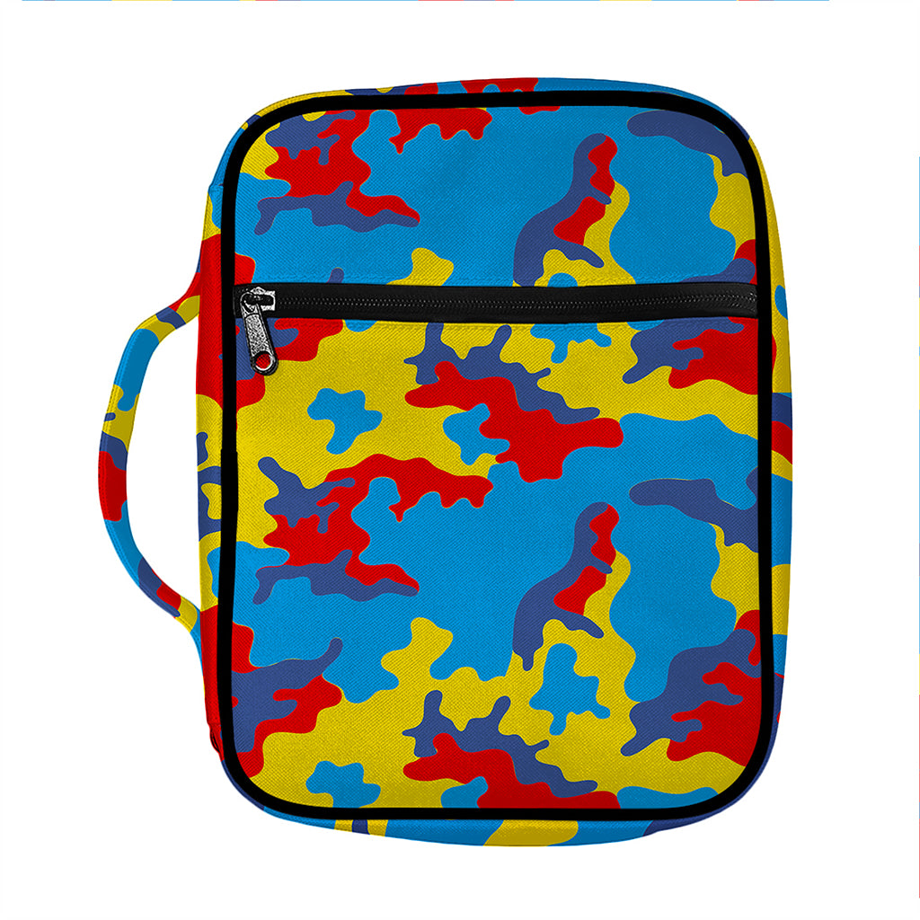 Red Yellow And Blue Camouflage Print Front Pocket Bible Bag
