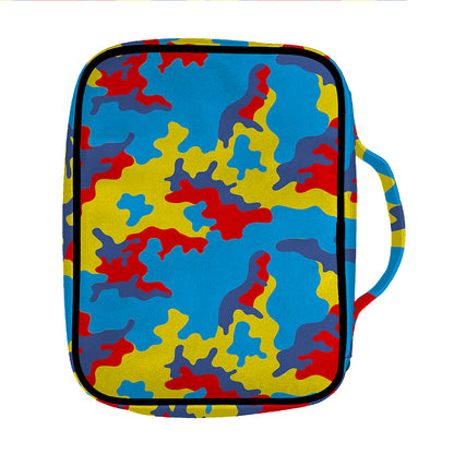 Red Yellow And Blue Camouflage Print Front Pocket Bible Bag