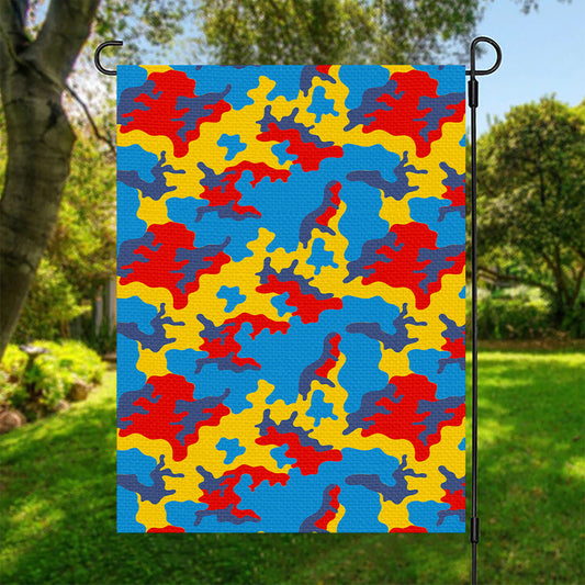Red Yellow And Blue Camouflage Print Garden Flag