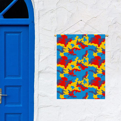 Red Yellow And Blue Camouflage Print Garden Flag
