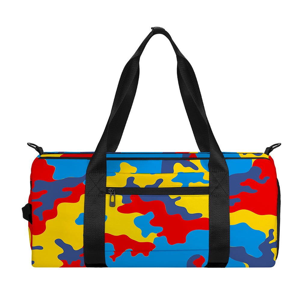 Red Yellow And Blue Camouflage Print Gym Bag