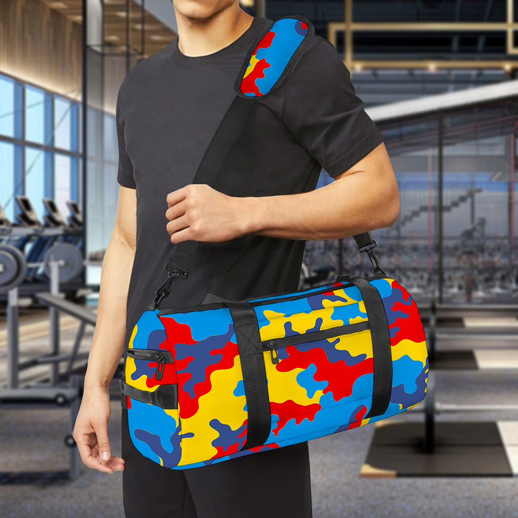 Red Yellow And Blue Camouflage Print Gym Bag