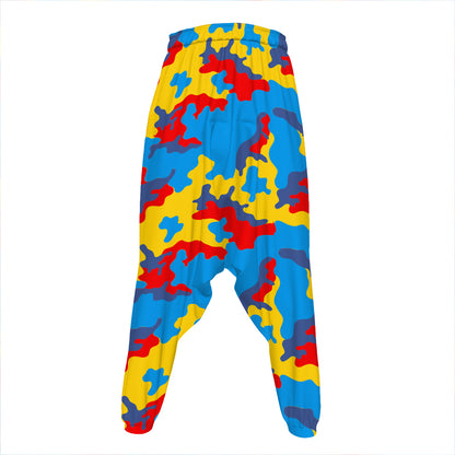 Red Yellow And Blue Camouflage Print Hammer Pants