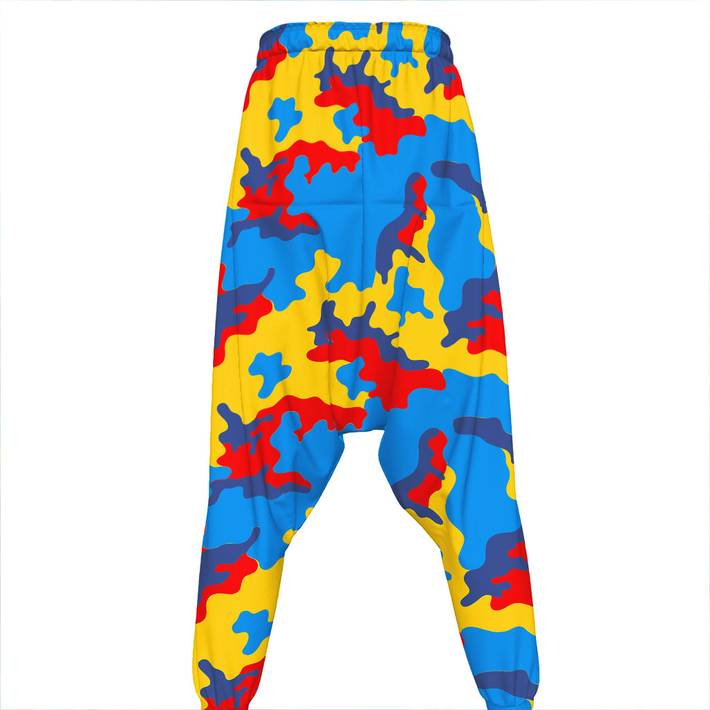 Red Yellow And Blue Camouflage Print Hammer Pants