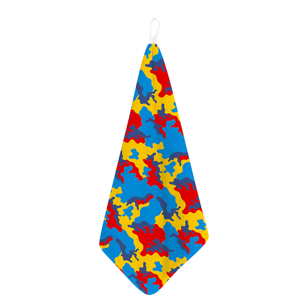 Red Yellow And Blue Camouflage Print Hand Towel