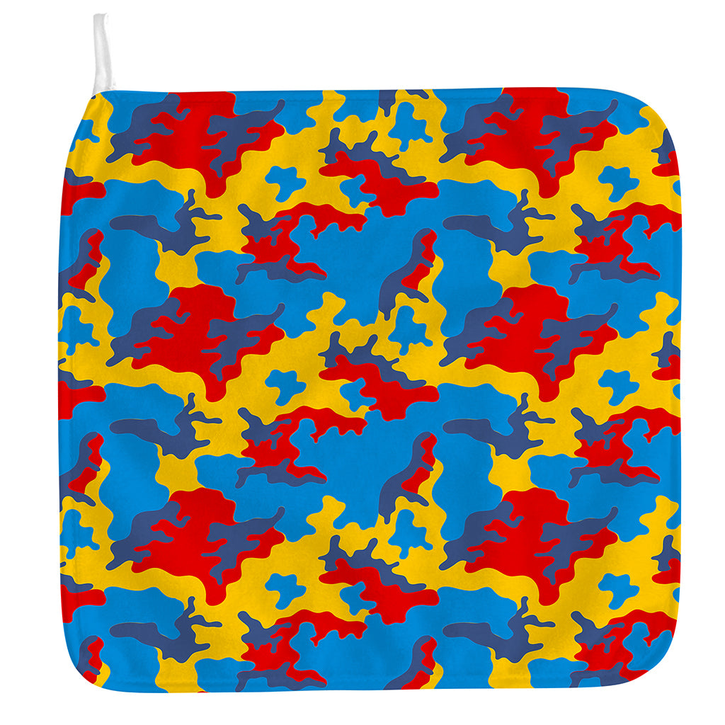 Red Yellow And Blue Camouflage Print Hand Towel