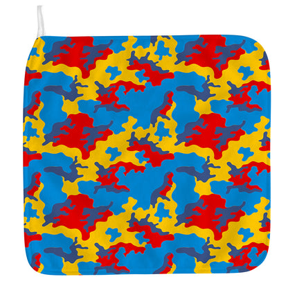 Red Yellow And Blue Camouflage Print Hand Towel