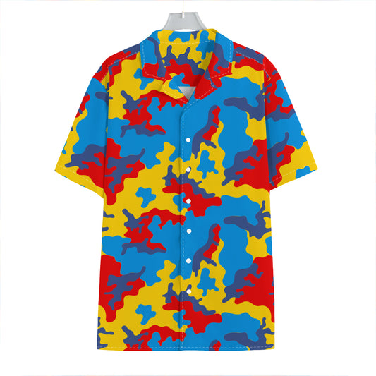 Red Yellow And Blue Camouflage Print Hawaiian Shirt