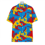 Red Yellow And Blue Camouflage Print Hawaiian Shirt