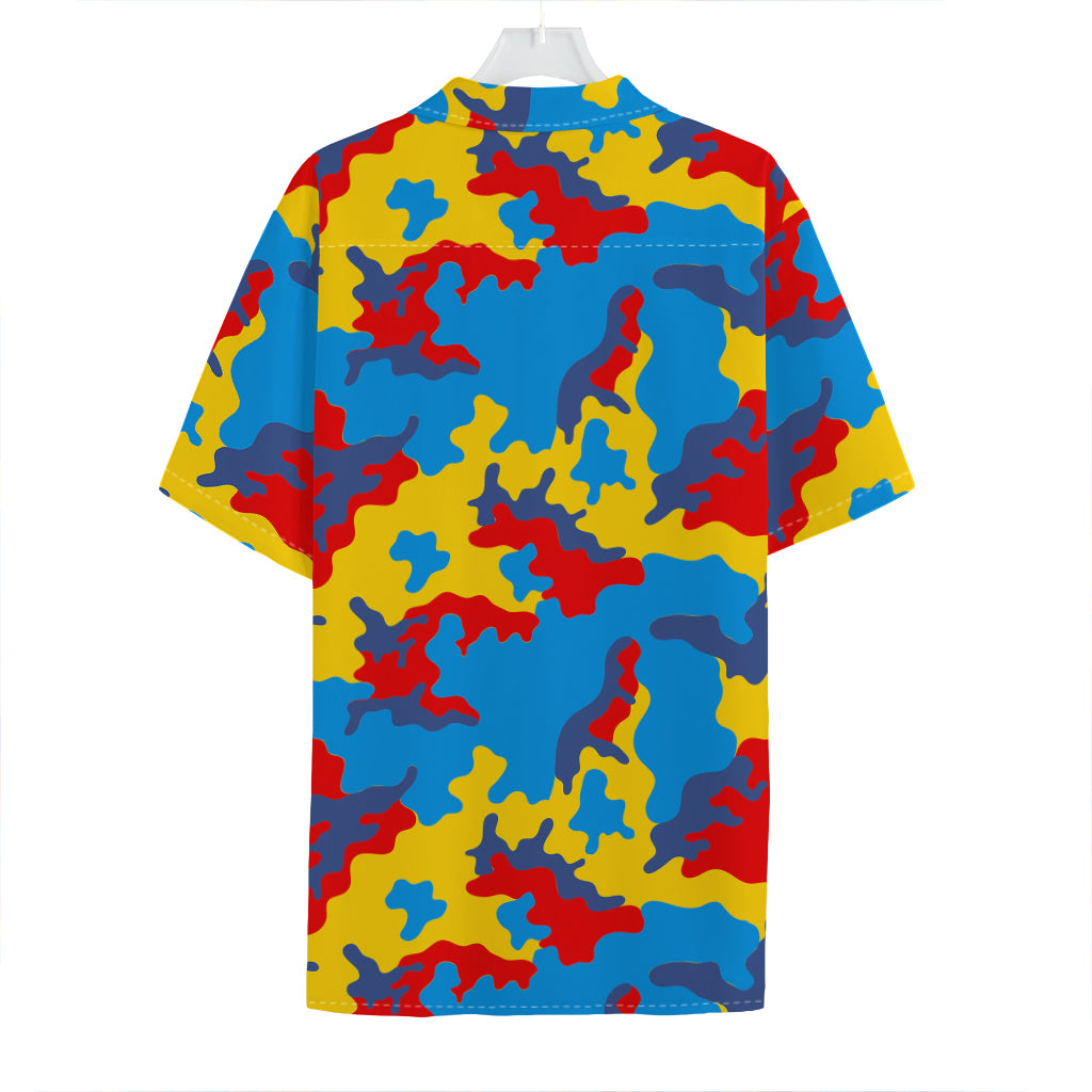 Red Yellow And Blue Camouflage Print Hawaiian Shirt
