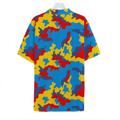 Red Yellow And Blue Camouflage Print Hawaiian Shirt