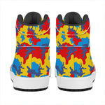 Red Yellow And Blue Camouflage Print High Top Leather Sneakers
