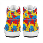 Red Yellow And Blue Camouflage Print High Top Leather Sneakers