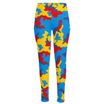 Red Yellow And Blue Camouflage Print High-Waisted Pocket Leggings