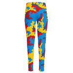 Red Yellow And Blue Camouflage Print High-Waisted Pocket Leggings