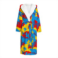 Red Yellow And Blue Camouflage Print Hooded Bathrobe