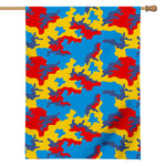 Red Yellow And Blue Camouflage Print House Flag