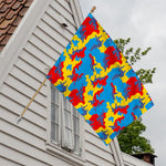 Red Yellow And Blue Camouflage Print House Flag