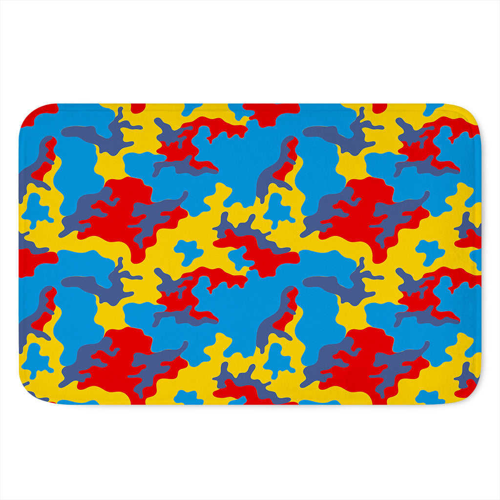 Red Yellow And Blue Camouflage Print Indoor Door Mat