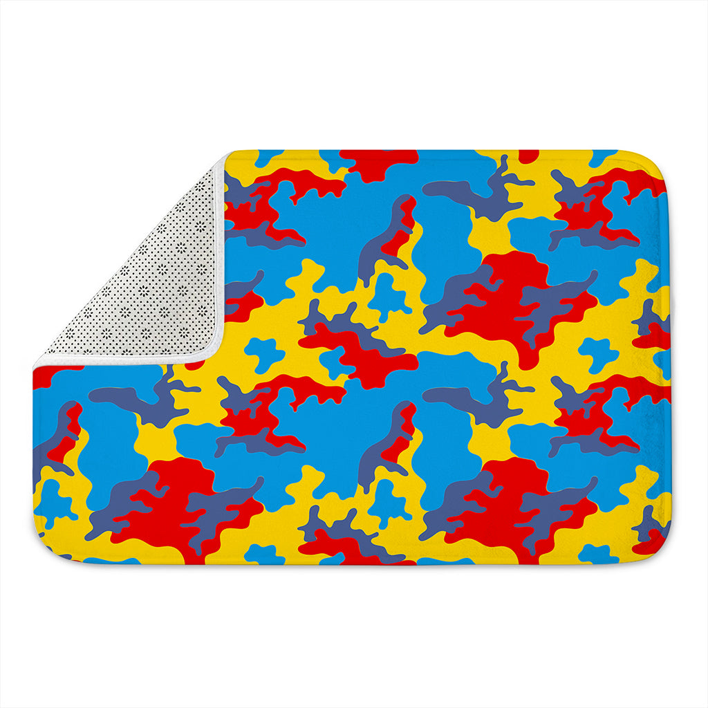 Red Yellow And Blue Camouflage Print Indoor Door Mat