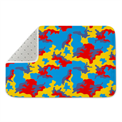 Red Yellow And Blue Camouflage Print Indoor Door Mat