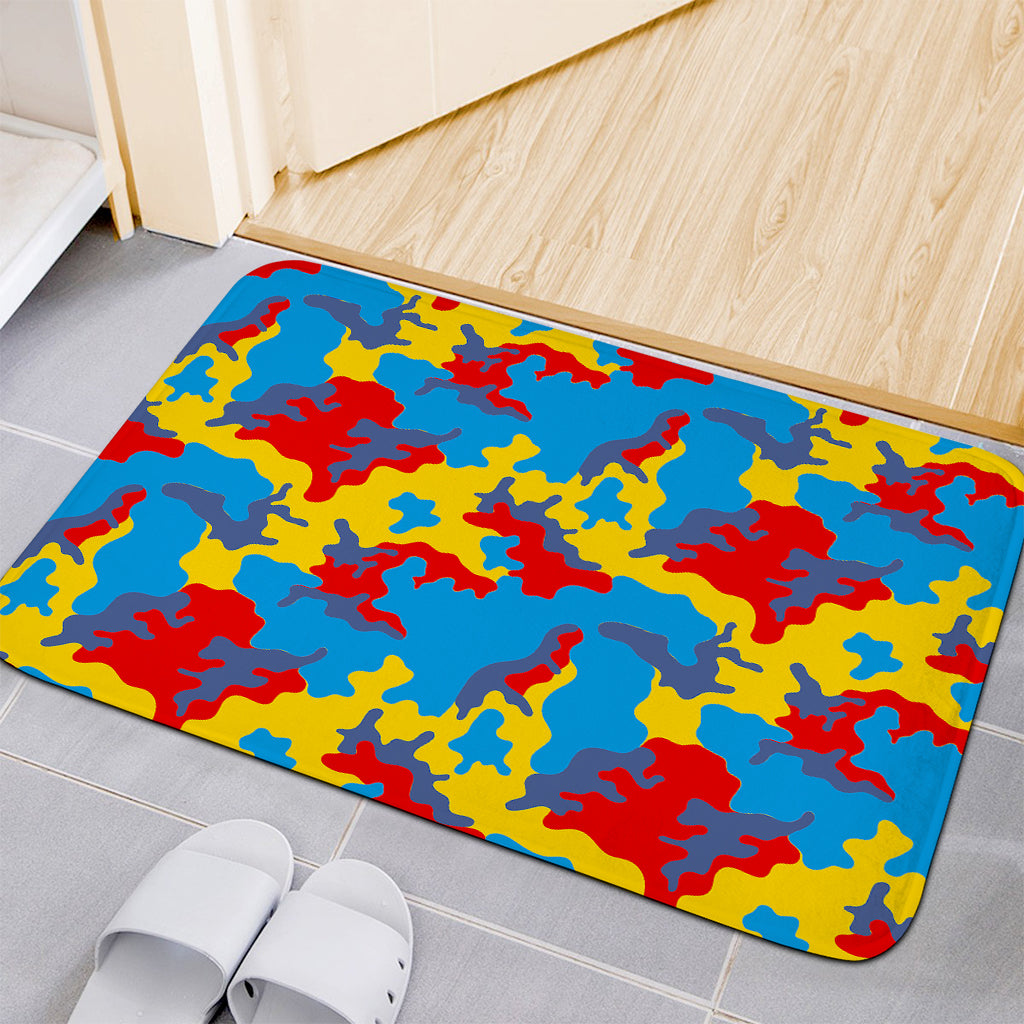 Red Yellow And Blue Camouflage Print Indoor Door Mat