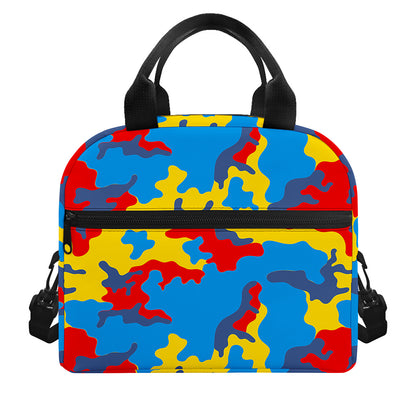 Red Yellow And Blue Camouflage Print Insulated Lunch Bag