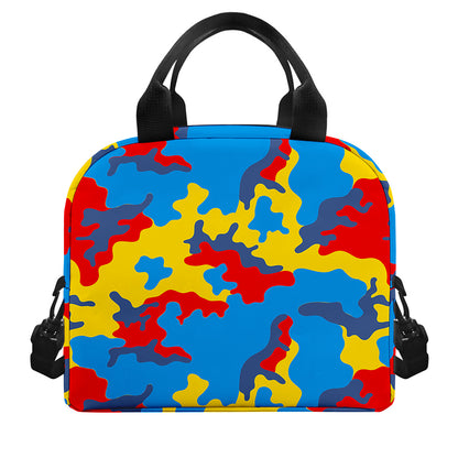 Red Yellow And Blue Camouflage Print Insulated Lunch Bag