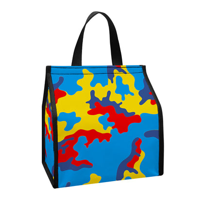 Red Yellow And Blue Camouflage Print Insulated Lunch Tote