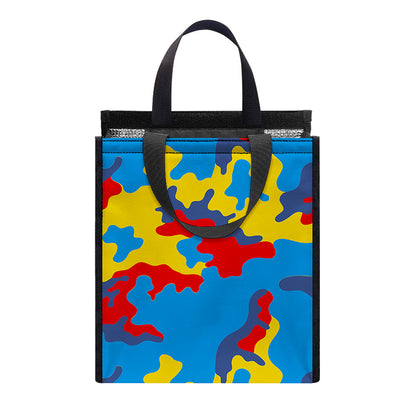Red Yellow And Blue Camouflage Print Insulated Lunch Tote
