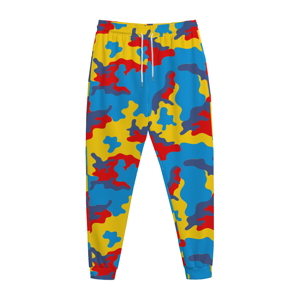 Red Yellow And Blue Camouflage Print Jogger Pants