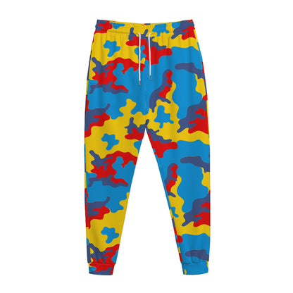 Red Yellow And Blue Camouflage Print Jogger Pants