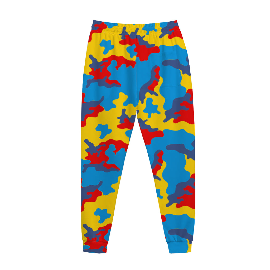 Red Yellow And Blue Camouflage Print Jogger Pants