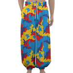 Red Yellow And Blue Camouflage Print Lantern Pants