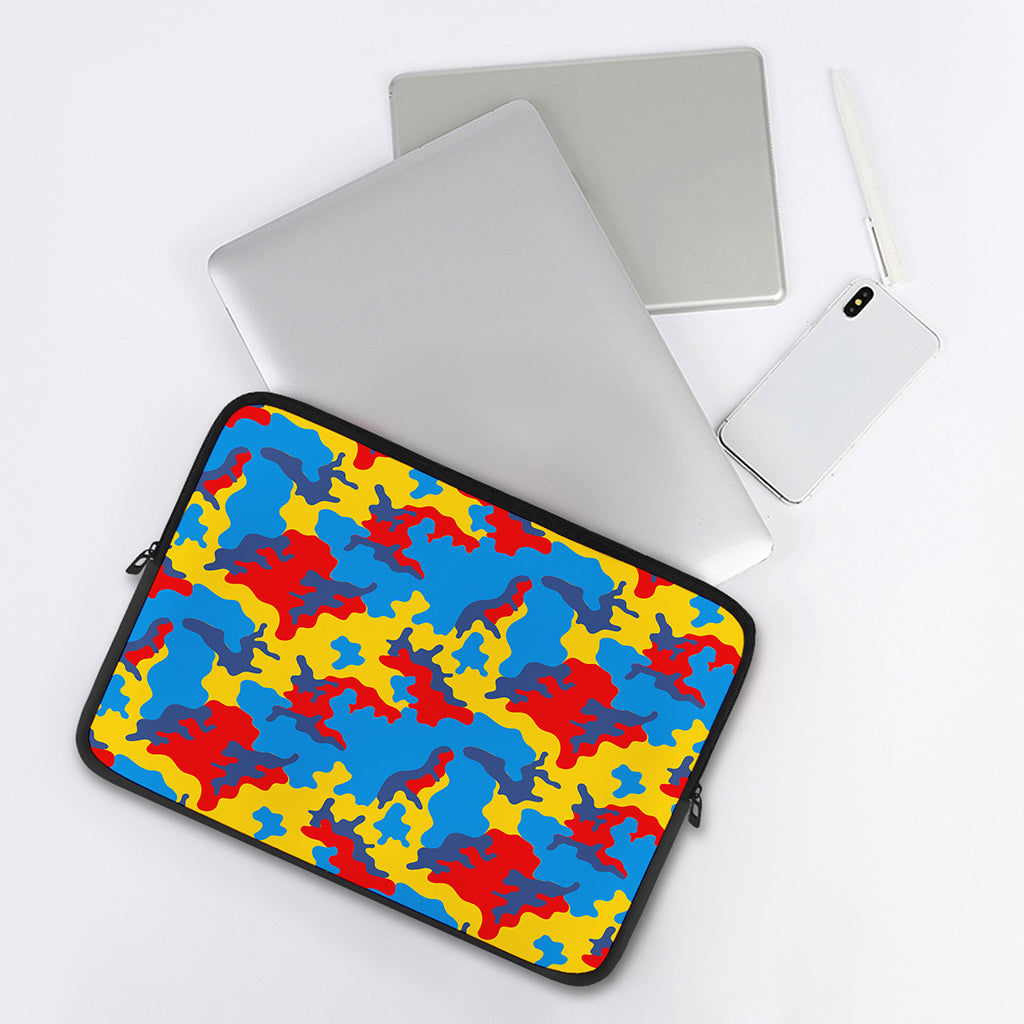 Red Yellow And Blue Camouflage Print Laptop Sleeve