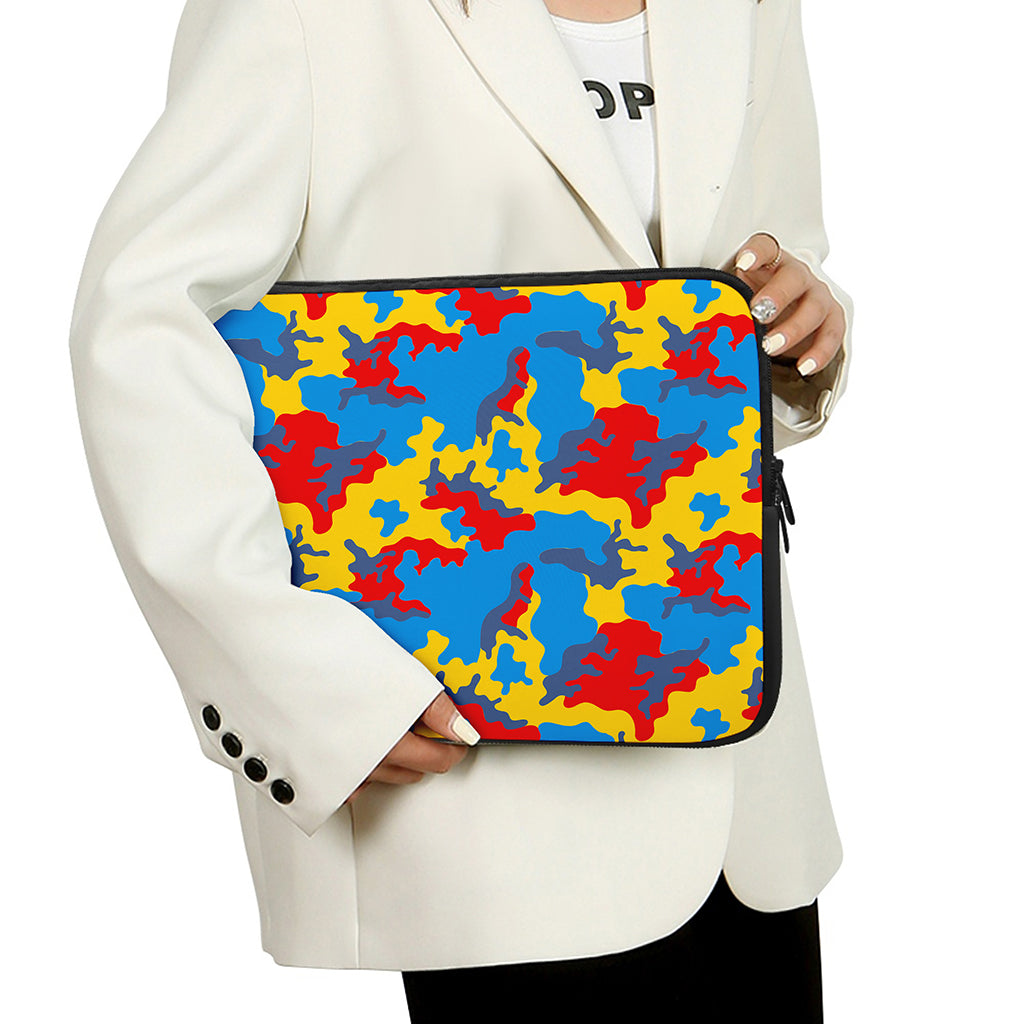 Red Yellow And Blue Camouflage Print Laptop Sleeve