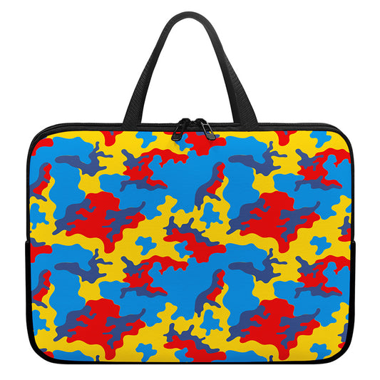 Red Yellow And Blue Camouflage Print Laptop Sleeve With Handle