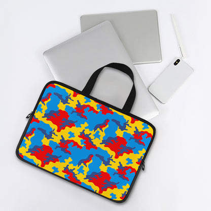 Red Yellow And Blue Camouflage Print Laptop Sleeve With Handle